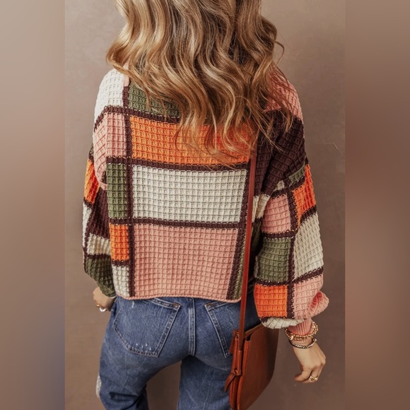 Cozy & Colorful Waffle Knit Mock Neck Sweater - Picture 2 of 3